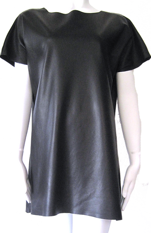 Leather Crew Neck Mini Shift Dress