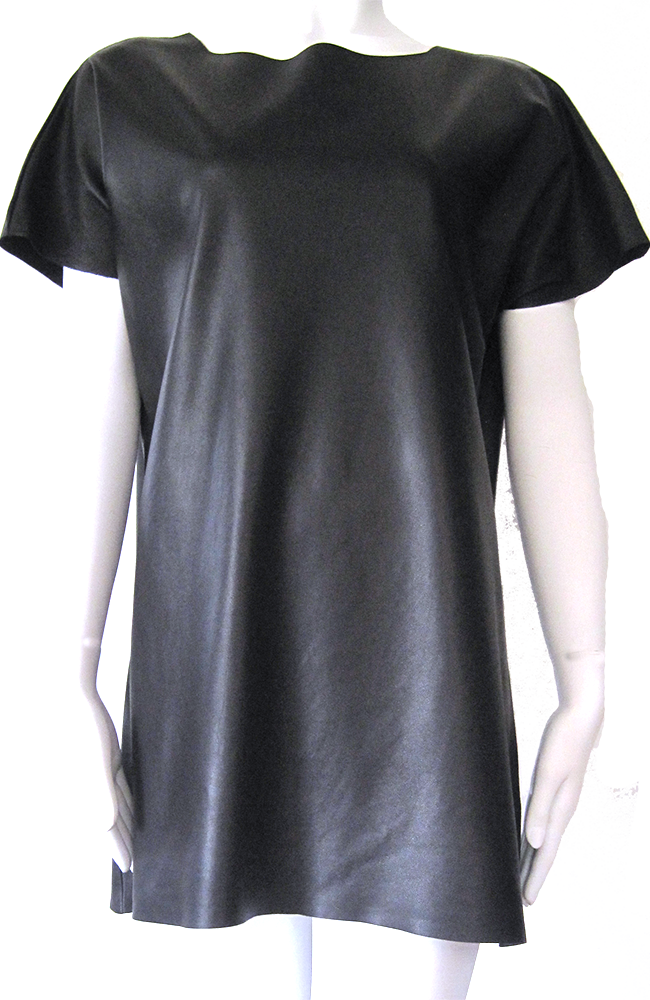 Leather Crew Neck Mini Shift Dress