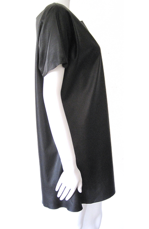 Leather Crew Neck Mini Shift Dress