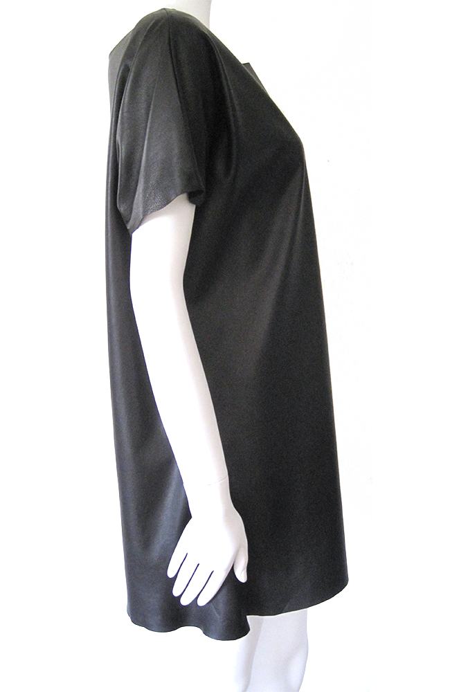 Leather Crew Neck Mini Shift Dress